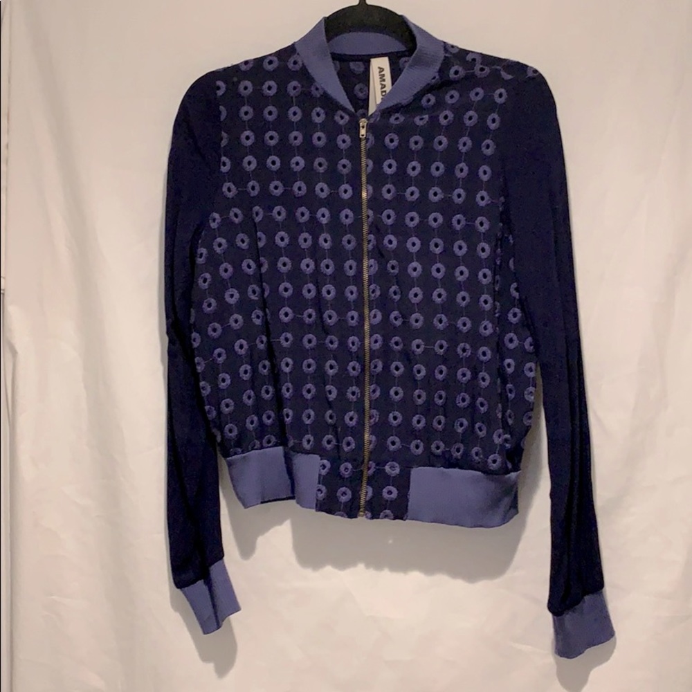 Amazing blue eyelet zip front  jacket size small